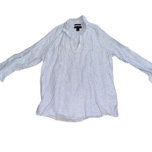 Tahari Women's Blue Linen Long Sleeve Button-Up‎ Shirt Size 1X